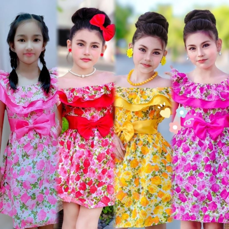 ชุดลายดอกแดง ชุดทองกวาวเด็ก ตรีมย้อนยุค น่ารักๆๆๆมากๆๆๆ