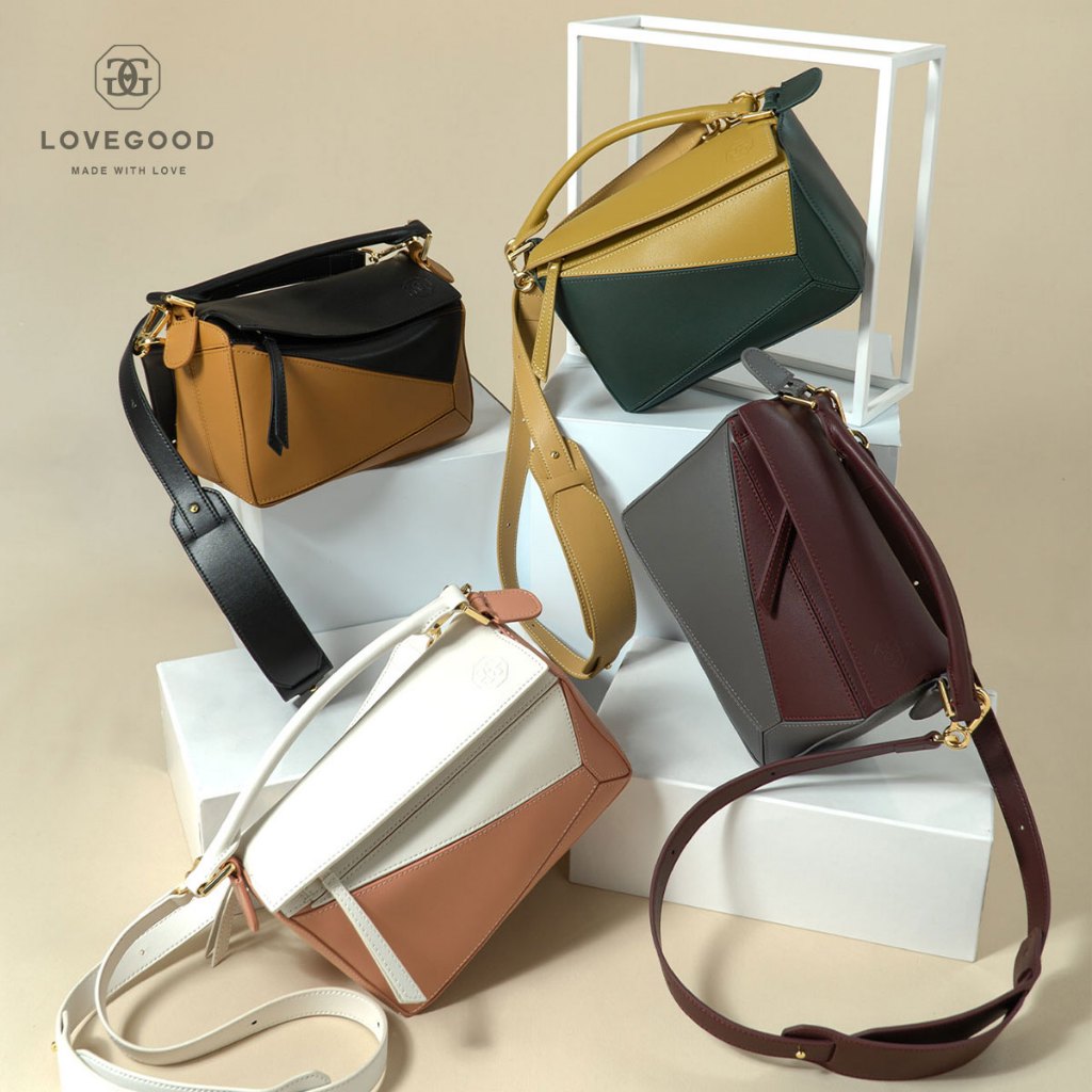 [ LoveGood ] Mosaic กระเป๋าสะพายหนังวัวแท้ ดีไซน์สวย มีความ Two tone  การตัดเย็บ Puzzle  size 23 cm. มีสายสะพายยาวให้