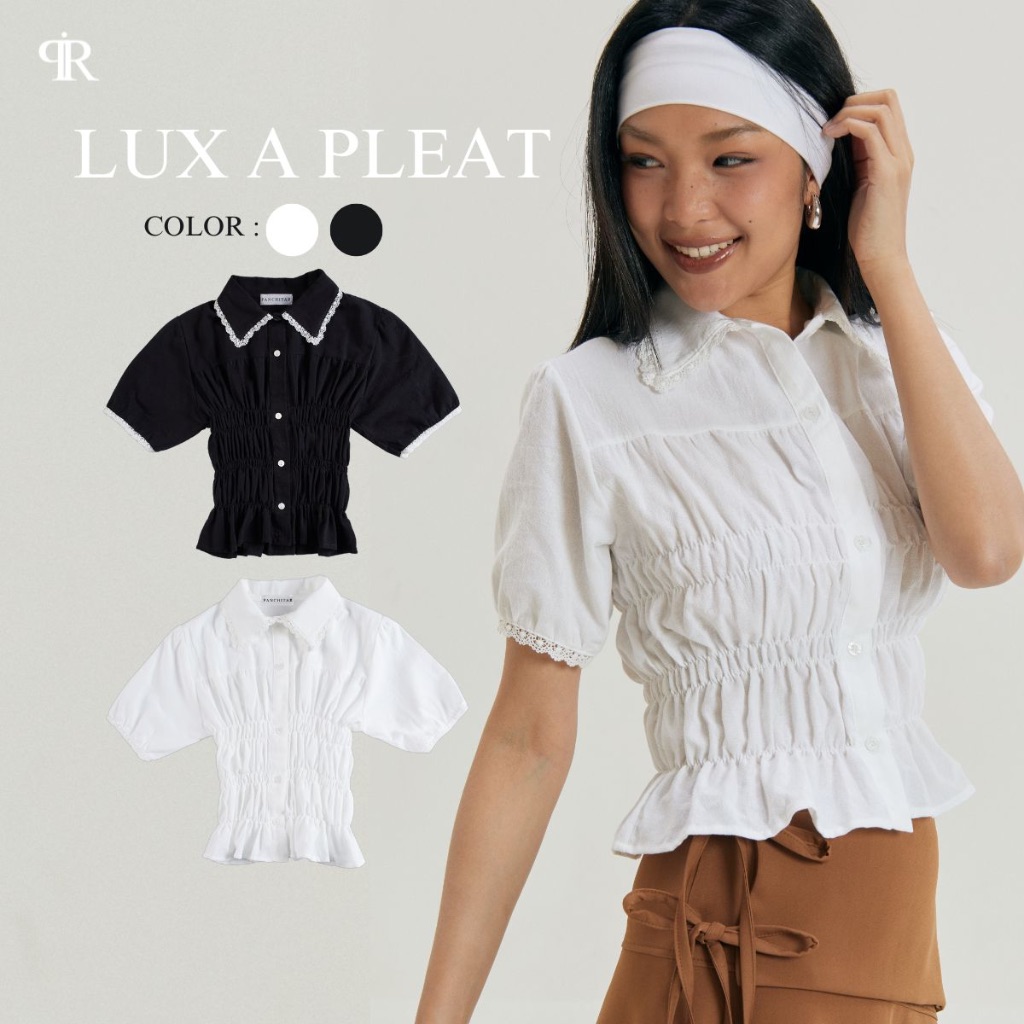 (เสื้อดีเทล Pleat Shirt)🧵 Womenแขนย่น จั๊มเอว สีขาว และดำ ไซส์ Freesize จาก Panchitar.official