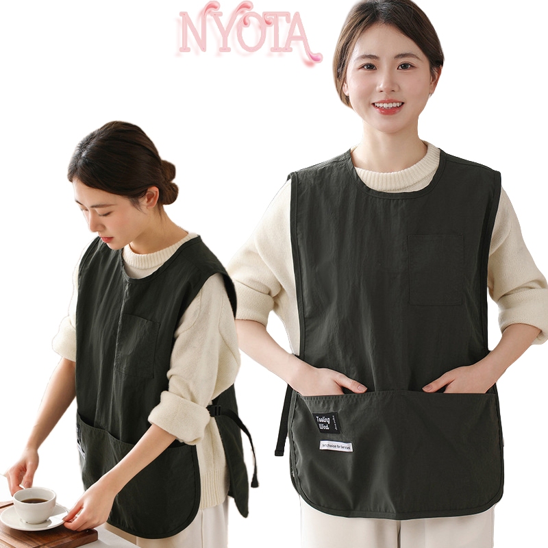 NYOTA สไตล์ญี่ปุ่น ผ้ากันเปื้อนสไตล์เสื้อกั๊ก กันน้ําร้านกาแฟ Workwear เสื้อกั๊กระบายอากาศผ้ากันเปื้อน
