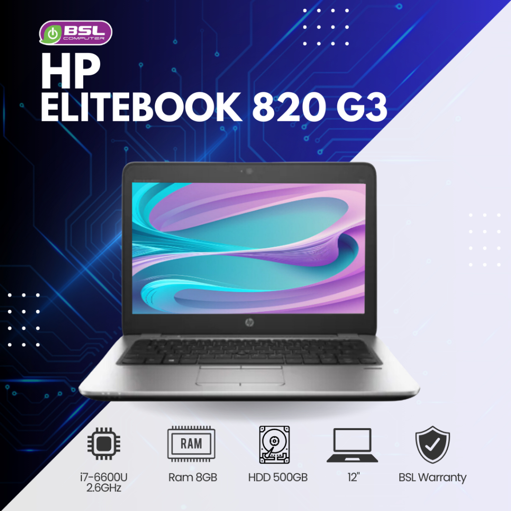 ลดพิเศษ HP EliteBook 820 G3 i7 GEN 6 8GB / SSD 120GB จอ 12.5นิ้ว มือสอง Used laptop โน๊ตบุ๊คมือสอง
