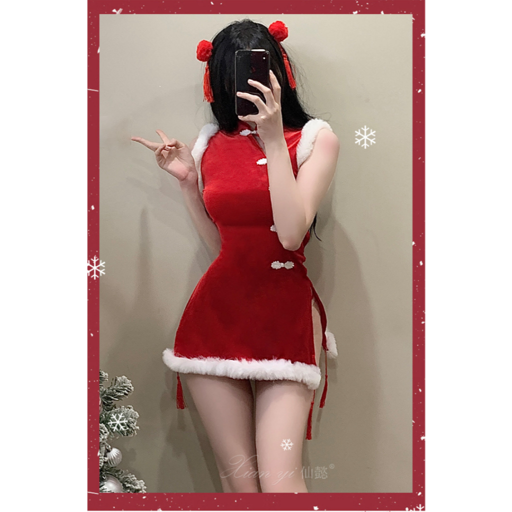 ชุดกี่เพ้าเซ็กซี่ โชว์หลัง ผ่าสูง 2ข้าง ผ้ากำมะหยี่ สีแดง ชุดนอนไม่ได้นอน ชุดยั่ว เซ๊กซี่ รหัส*S5 - รูปที่ 6