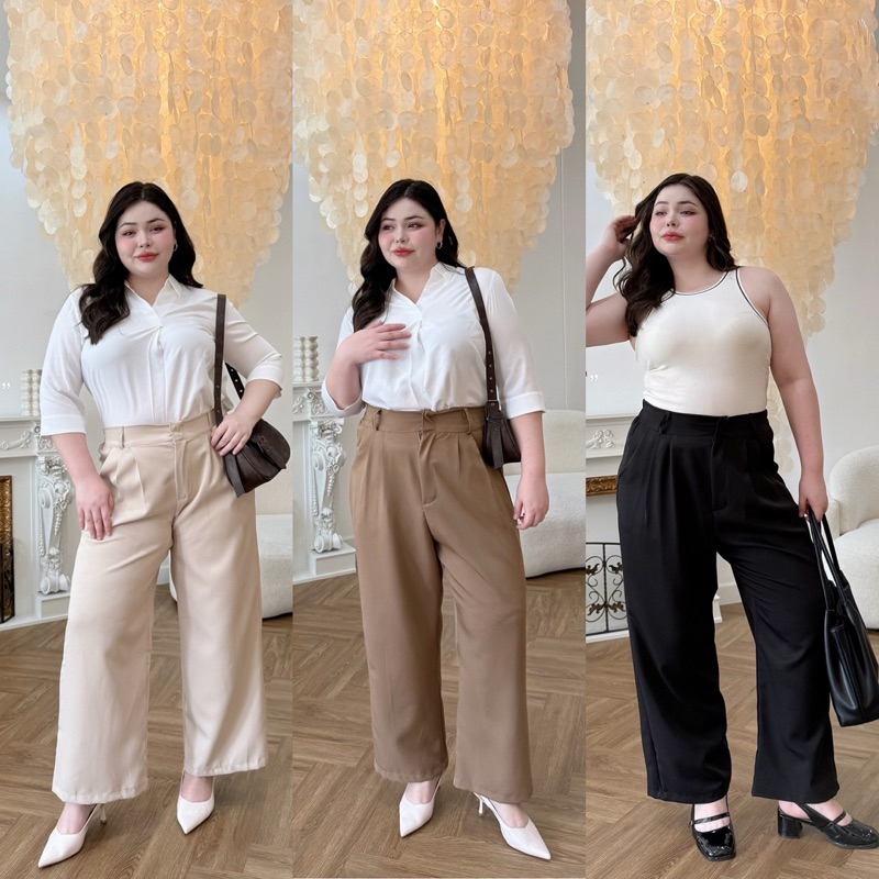 ✅เข้าเพิ่ม พร้อมส่งค่า/LD/ กางเกงขายาว สาวอวบ ตะขอหน้า ผ้าบาร์บี้ #สาวอวบอ้วน พลัสไซส์