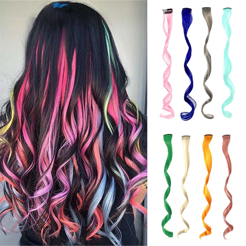 แฮร์พีชไฮไลท์ ช่อไฮไลท์ แบบกิ๊บ ไม่มีตาข่าย ยาว55cm สีเยอะ วิกผมไฮไลท์แบบลิซ่า