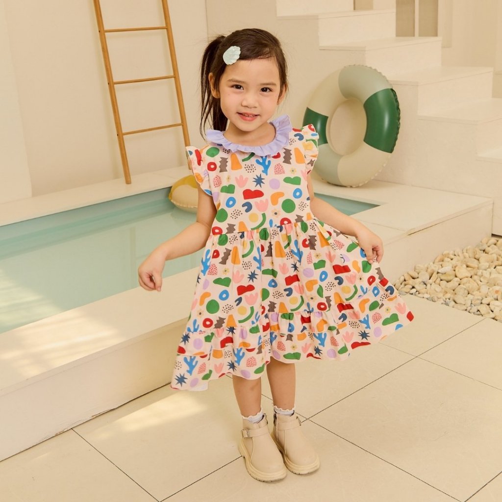 e'clat ชุดเดรส ชุดกระโปรง ผ้าพิมพ์ลายน่ารัก เด็กผู้หญิง 1-6ปี ผ้าcotton100% ผ้าไม่ยืด ใส่สบาย 8076