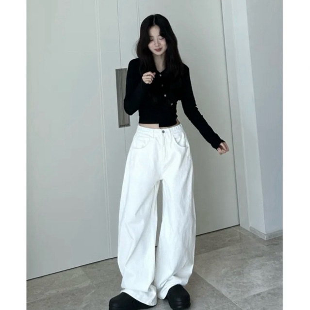 กางเกงยีนส์ขายาว เอวสูง ทรงกระบอก ผู้หญิง พร้อมส่งในไทย สไตล์ Baggy Jeans BunnyJ. - รูปที่ 7