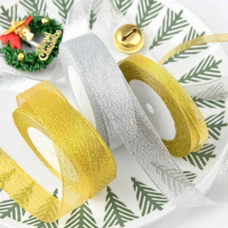 ริบบิ้นเนื้อทราย ความยาว 25 หลา สีเงิน สีทอง ริบบิ้นทำโบว์ ริบบิ้นผ้า DIY ริบบิ้นห่อเค้ก จัดส่งจากประเทศไทย