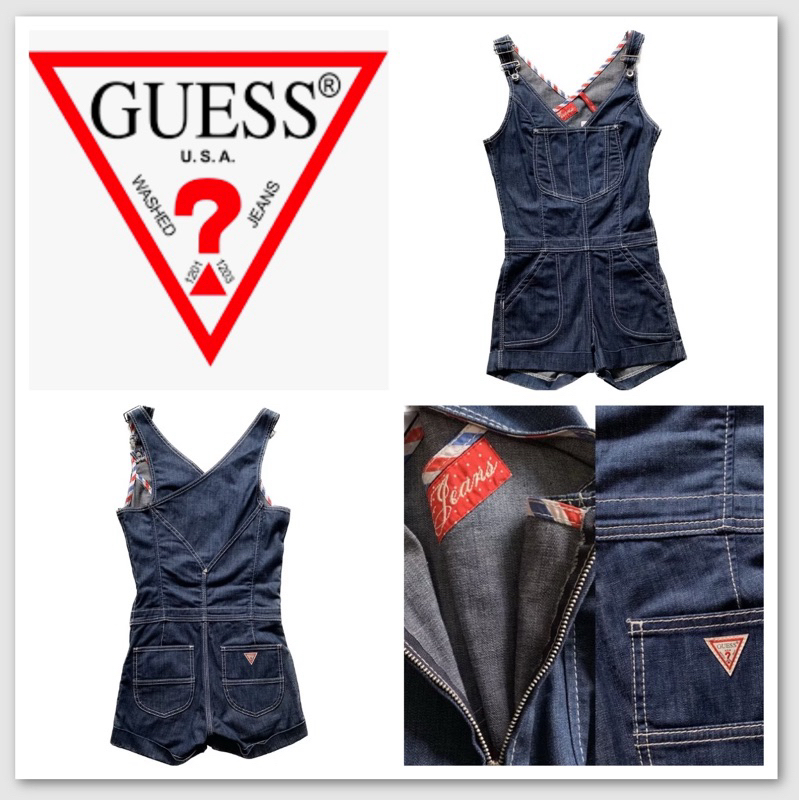 Guess ชุดเอี๊ยม ยีนส์ขาสั้น (DS192) ของแท้ 🎊 บอกไซด์และเอว มีซิปข้าง ผ้ายีนส์ไม่ยืด