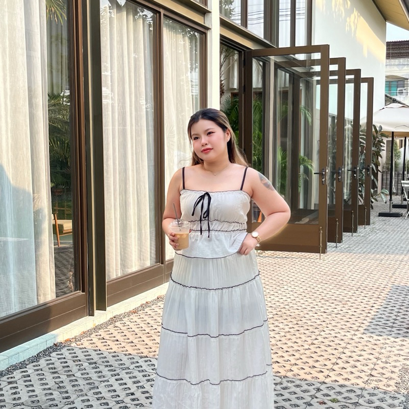 กระโปรงยาวสาวอวบ Maxi ทรงขนมชั้น ใส่สบายผ้านิ่ม มีซับใน เอว 30-44“  Benzbunny29 #1033