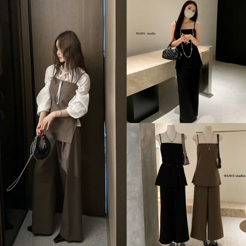 Set2pcs.เสื้อสายเดี่ยวซิปหลังมีซับใน+กางเกงขายาวรุ่น 3702 TAG:WG.WE