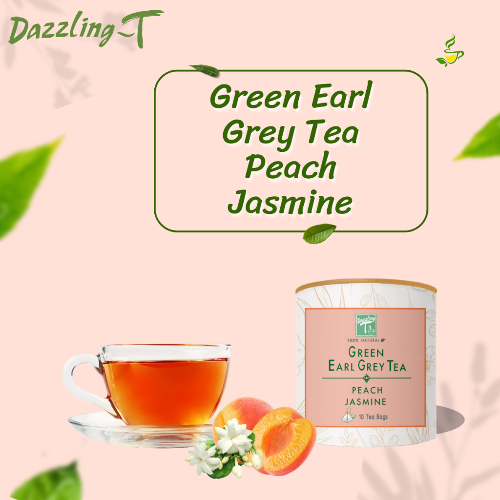 ชาเขียวเอิร์ลเกรย์  พีช มะลิ Dazzling-t Green Earl Grey Tea Peach Jasmine  มาตรฐาน อย. รับรอง 10 Tea
