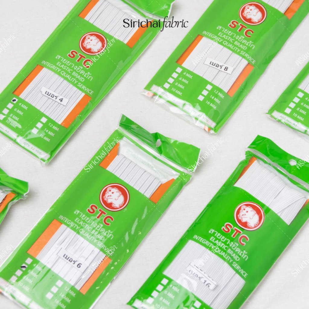 ยางยืด ยี่ห้อ STC ขนาด 3-12 มม. สีขาว แบบแผง ความยาว 12 หลา