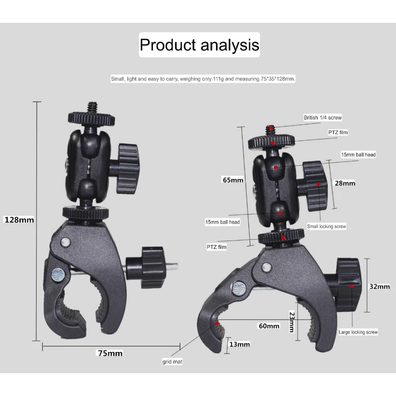 ขาจับแฮนด์ พร้อมหัวบอล2ตำแหน่ง สำหรับ Gopro , DJI OSMO ACTION , Insta360 , Action camera  Bike Clip & Double Ball head thumbnail 10
