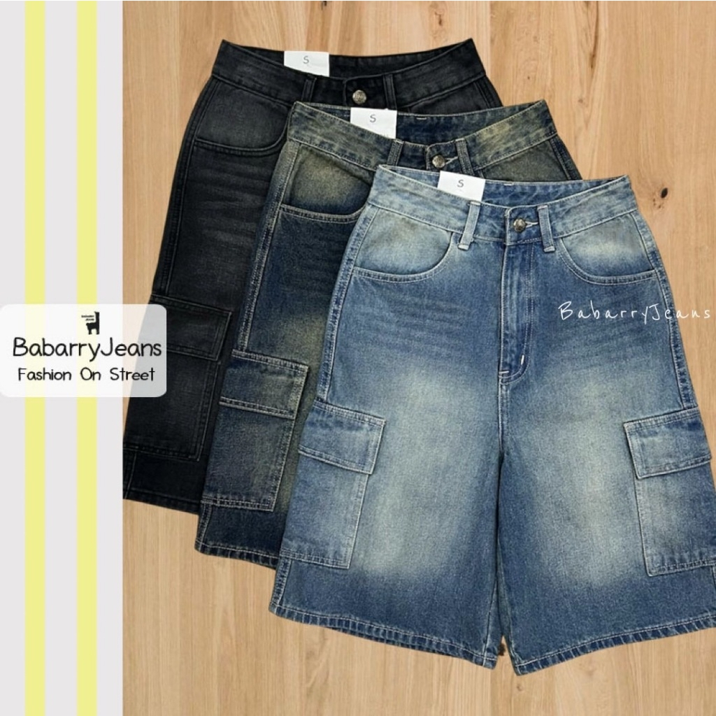 Babarry Style [S-6XL] - กางเกงขาสั้น ผู้หญิง ยีนส์5ส่วน ทรงคาร์โก้คาร์ใจ ใส่เท่ห์มีสไตล์