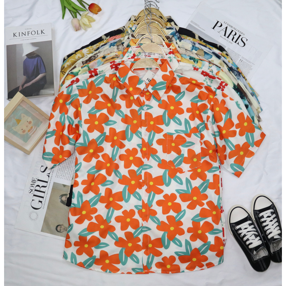 เสื้อเชิ้ตฮาวายแขนสั้นสไตล์เกาหลี ใส่ได้ทั้งชาย-หญิง #881