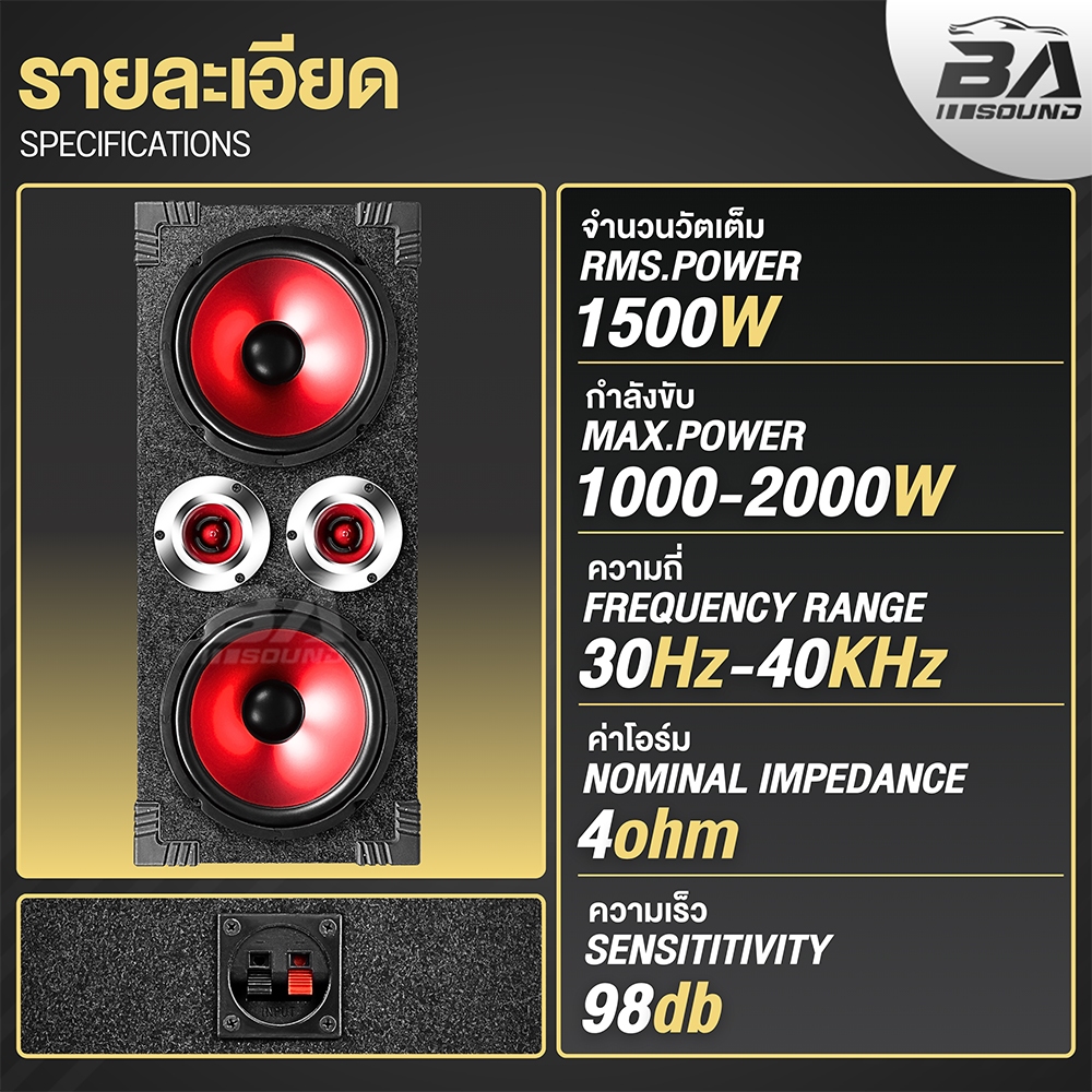 BA SOUND ตู้ลำโพงสำร็จรูป 8นิ้ว 1500W มีให้เลือก 2สี แถมสายลำโพงฟรี 2M ตู้ลำโพง 8 นิ้ว ตู้ลำโพงบ้าน เครื่องเสียงรถยนต์ - รูปที่ 3