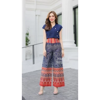 กางเกงผ้าฝ้ายพิมพ์ลายไทย เอวยืด ไม่มีซิบ ผ้าฝ้ายเชียงใหม่ M L Xl