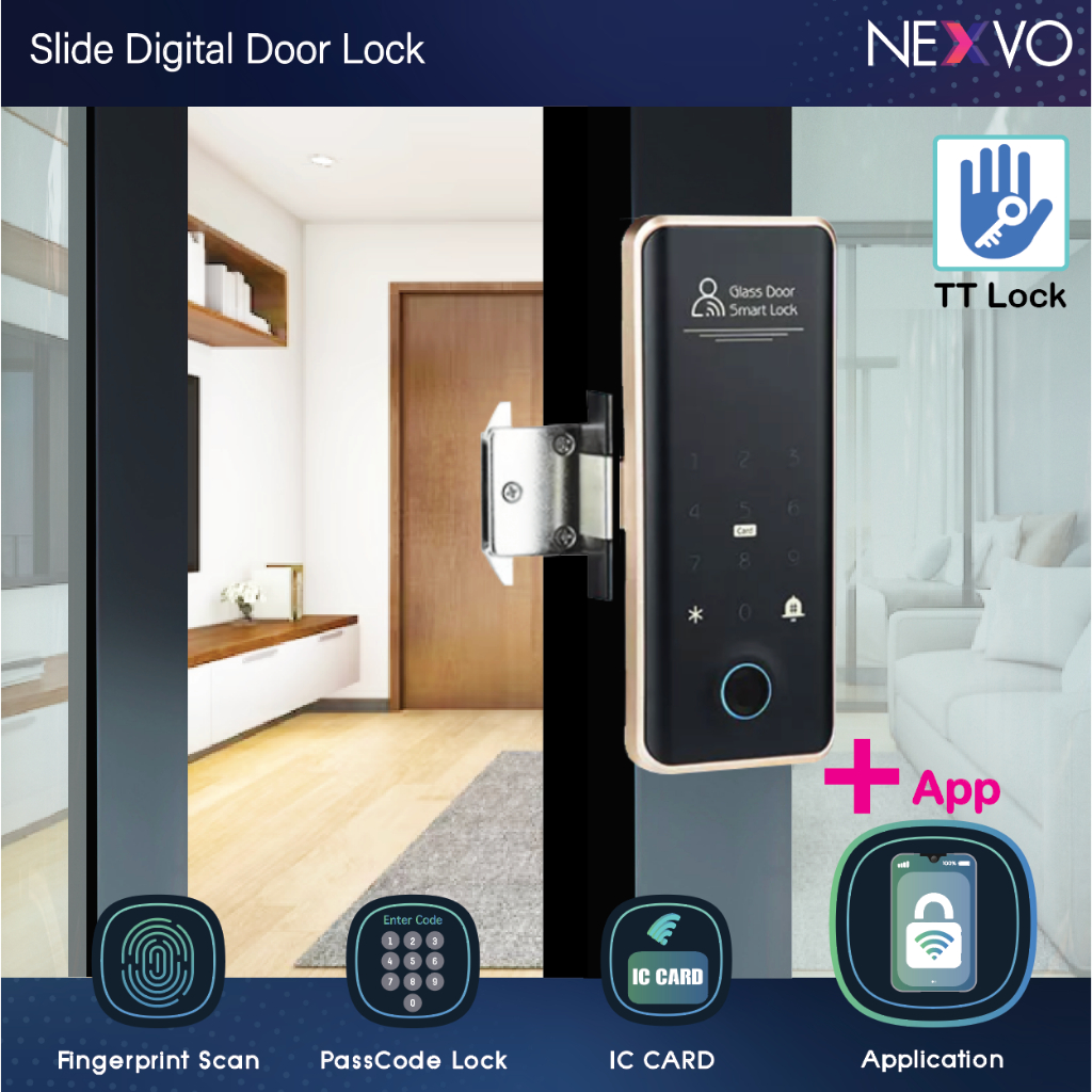 [Digital door lock] - กลอนประตูดิจิตอล บานเลื่อน/ผลัก รุ่น RL01 เปิดผ่าน App ลายนิ้วมือ รหัส มีบริการติดตั้ง