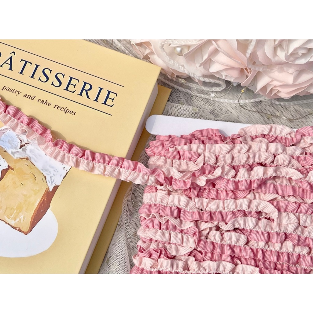 🌟น่ารักมาก🌟 48/48 ลูกไม้ระบาย จับจีบ ขอบยางยืด หน้ากว้าง 1.5 เซน น่ารักมากๆราคาต่อหลา ทำชุดตุ๊กตา ตกแต่งกระเป๋า ของขวัญ - รูปที่ 2