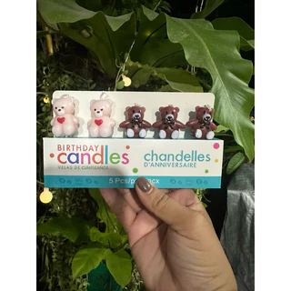 🇹🇭พร้อมส่งในไทย🇹🇭เทียนวันเกิดน้องหมี หมีน้ำตาลผูกโบว์ หมีหัวใจ มีหลายแบบ