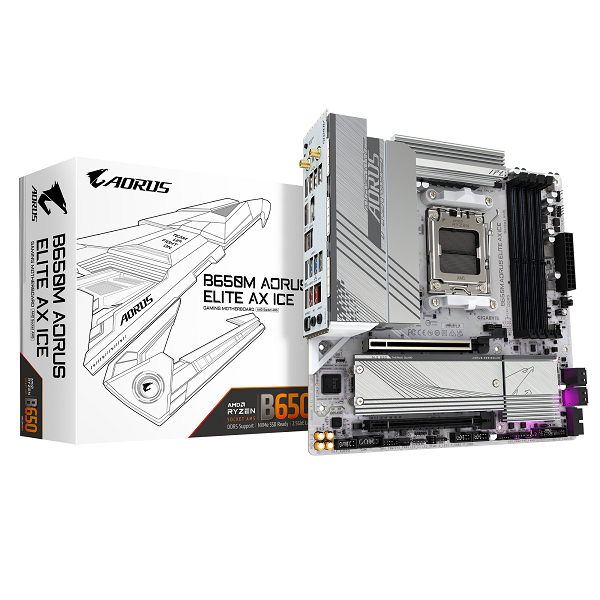 GIGABYTE B650M AORUS ELITE AX ICE (SOCKET AM5 DDR5 MICRO-ATX) มือสอง ใหม่มาก ยังไม่ได้ใช้งาน