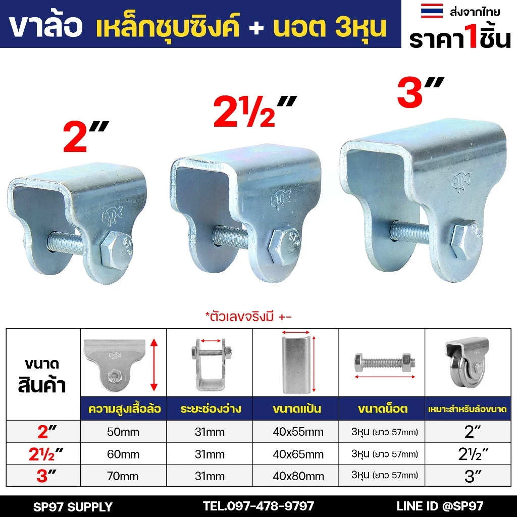 เฉพาะ ขาล้อเดี่ยว+นอต 3หุน เหล็กชุบซิงค์ (ตราปลา) สำหรับ ล้อประตูรั้ว ล้อประตู ล้อเหล็ก เหมาะกับ ล้อเหล็กรู3หุน