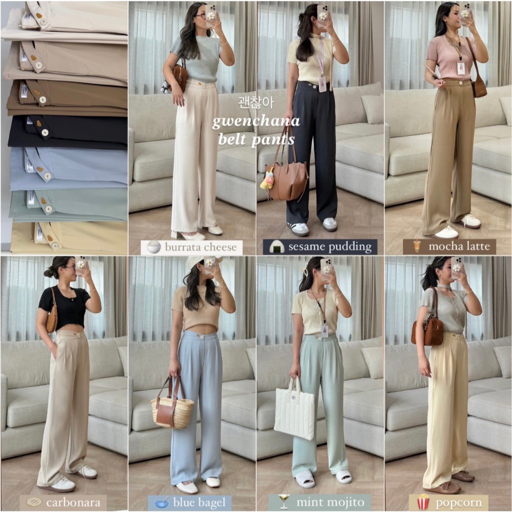 janunstudio • GWENCHANA belt pants 7 สี (กางเกงขายาว เควนชานา) - พรางหุ่น เพรียวสูง ผ้านุ่มเด้ง ผ้าเย็น ไม่ยับง่าย !