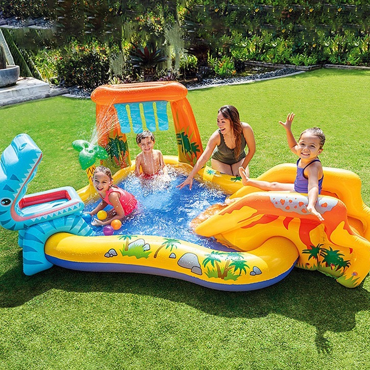 สระน้ำสวนน้ำสไลเดอร์ ไดโนเสาร์ 2.49x1.91x1.09 ม. รุ่น 57444 แถมที่สูบลมไฟฟ้า  มีหลายแบบ