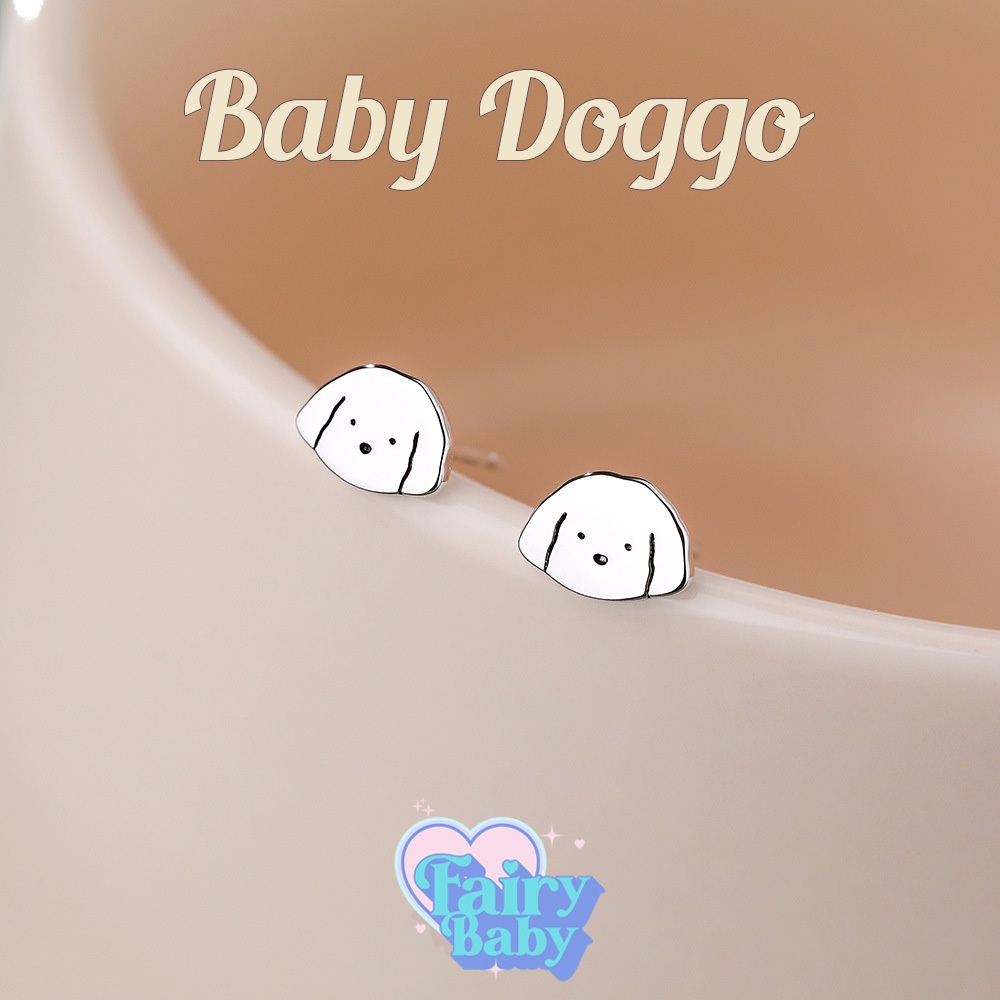 Fairybaby ต่างหู Baby Doggo ต่างหู ขนาดกระทัดรัด น่ารัก รูปสุนัข สีเงิน มินิมอล ใส่ไปโรงเรียน (E2-006)
