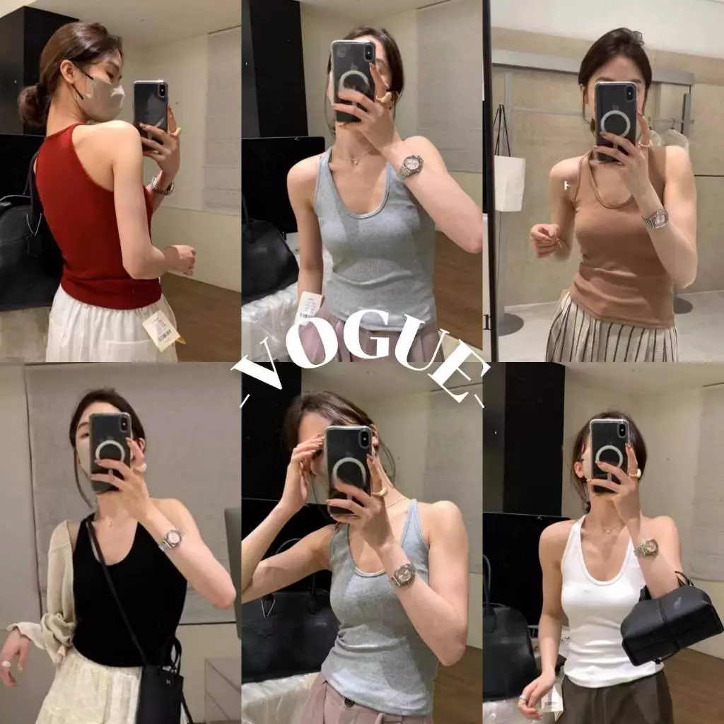 Vogue🌟พร้อมส่ง🌟 เสื้อกล้าม มีฟองน้ำ ผ้าร่องเล็ก สีพื้นยืดกำลังดี (FY298)