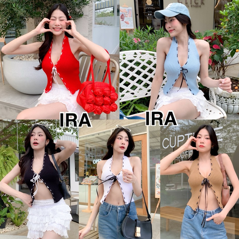 BY IRA 📌พร้อมส่ง📌 เสื้อไหมพรมคล้องคอ ดีเทลผูกโบว์ที่อก ผ้านุ่นใส่สบาย รุ่นนี้เซ็กซี่สุดๆๆ