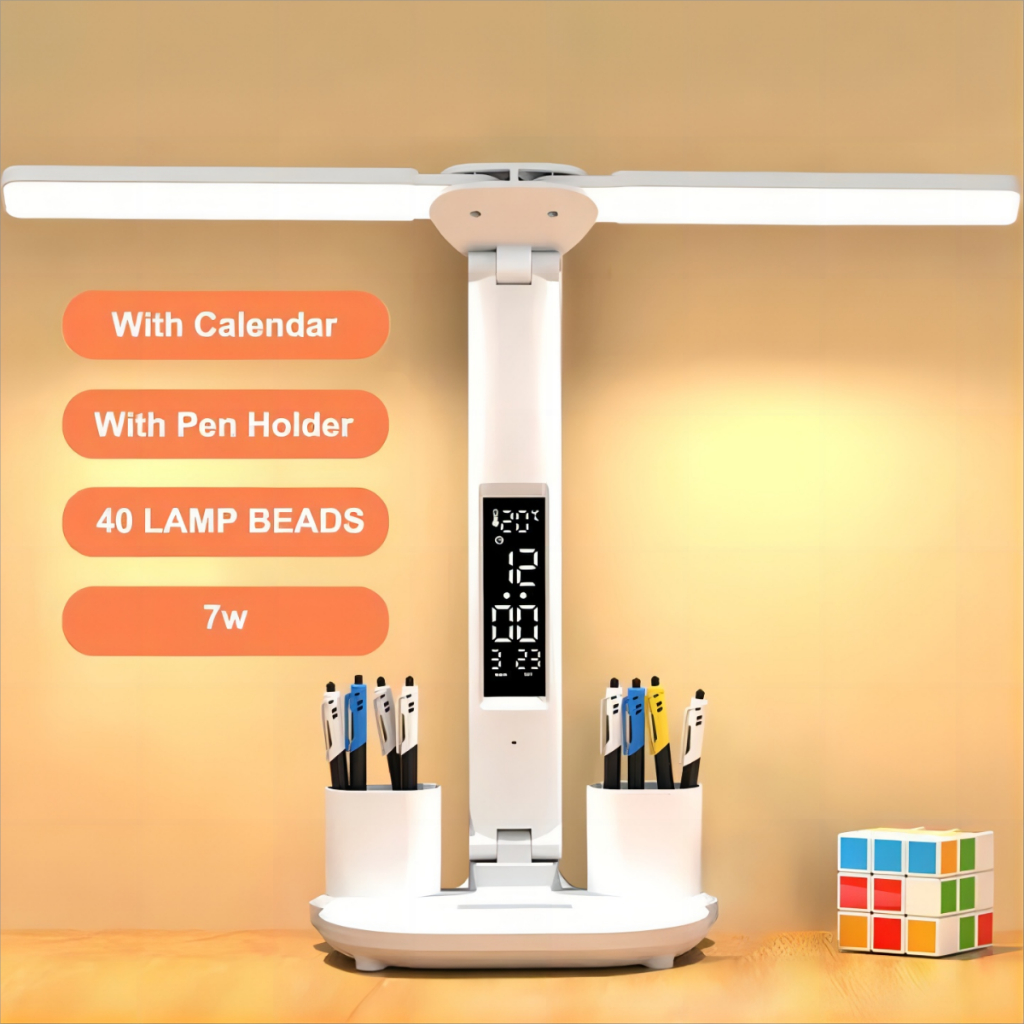 โคมไฟตั้งโต๊ะ 2 หัว 3 โหมด ป้องกันสายตา! แสงนุ่มนวล ไฟอ่านหนังสือ ทำงาน-เรียนออนไลน์ ตั้งโต๊ะสวย ประหยัดไฟ (มีประกัน)