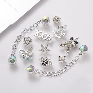 ใหม่ สีดําและสีขาว โลหะ มุก / ผีเสื้อ / ดอกไม้ / ทอง เงิน ชุด Cros Jibit Charm Diy รองเท้าผู้หญิง อุปกรณ์เสริม
