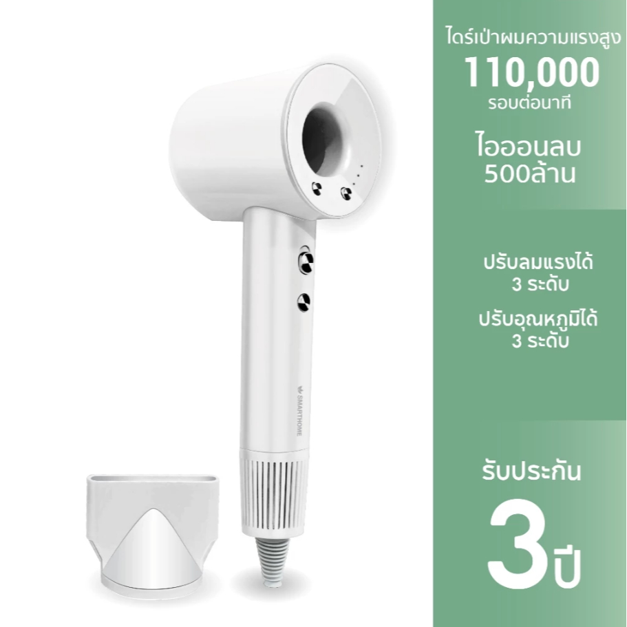 SMARTHOME Hair Dryer 1600วัตต์ ไดร์เป่าผม ไดร์เป่าผมความแรงสูง มีไอออนลบ ลดผมชี้ฟู แห้งเร็ว รุ่น SHD