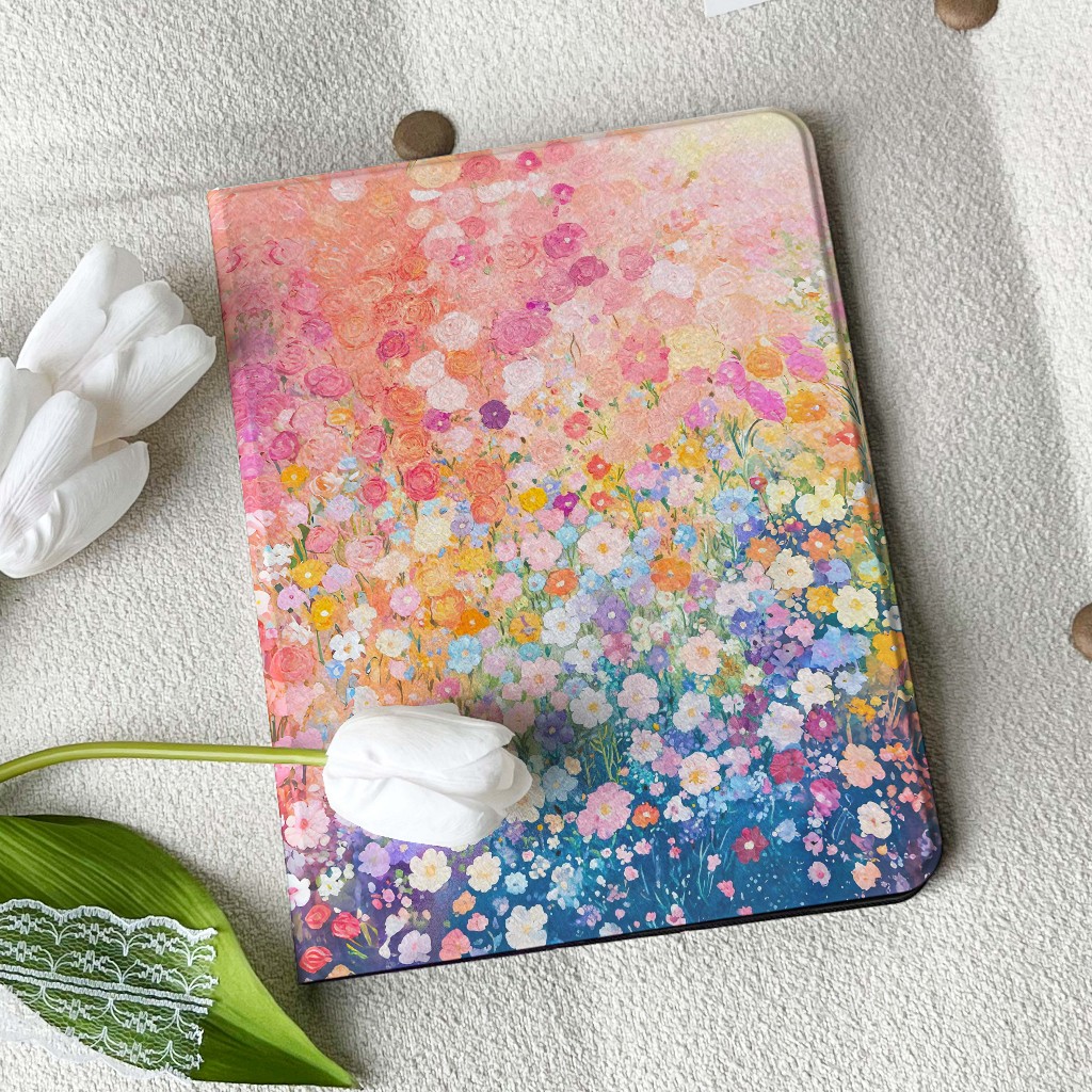 พร้อมส่ง เคสไอแพด Gen9 10.2 pink ทะเลดอกไม้ Gen10 Air4 มีที่เก็บปากกา iPad Air6 flower Gen11 Air7