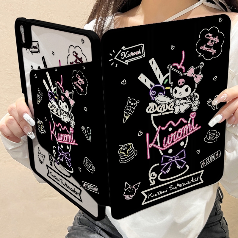 🚀จัดส่งทันที🚀เคสไอแพดมีโบว์ การหมุน 360 Kuromi Pro13 Gen12 Air7/6 11 Air5/4การ์ตูน เคสipad Gen6/5