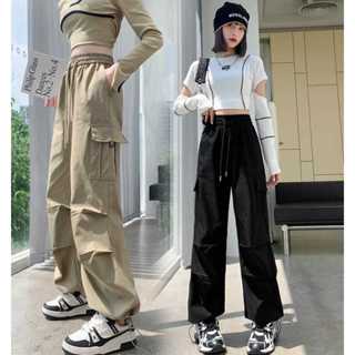 กางเกงคาร์โก้ผู้หญิง กางเกงเอวสูงสไตล์อเมริกัน กางเกงวอร์มขา…