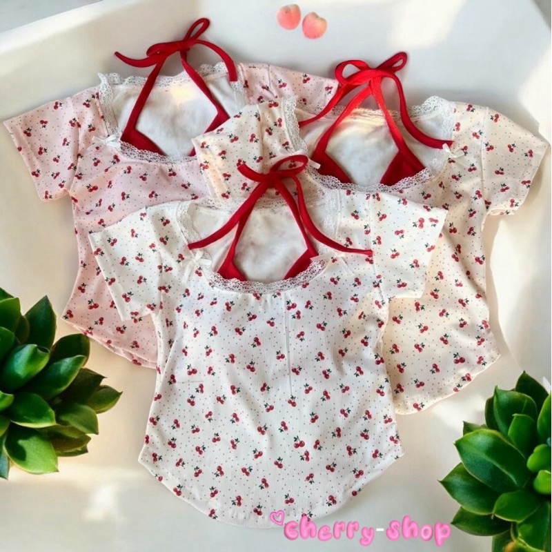 ครอปลายเชอร์รี่ มีทั้งหมด 3 สี ขาว ครีม ชมพู