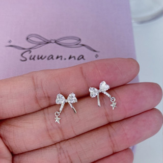 Suwann.na [ราคาต่อคู่] ต่างหู ต่างหูเงินแท้ ต่างหูโบว์เพชรห้…