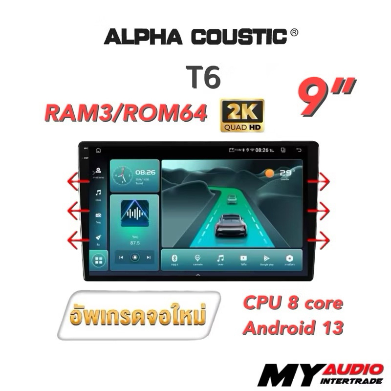 ALPHA COUSTIC จอแอนดรอย ขนาด 9 นิ้ว, 10 นิ้ว RAM2 / ROM32 CPU 8 CORE / Android Ver.12 มี CarPlay / A