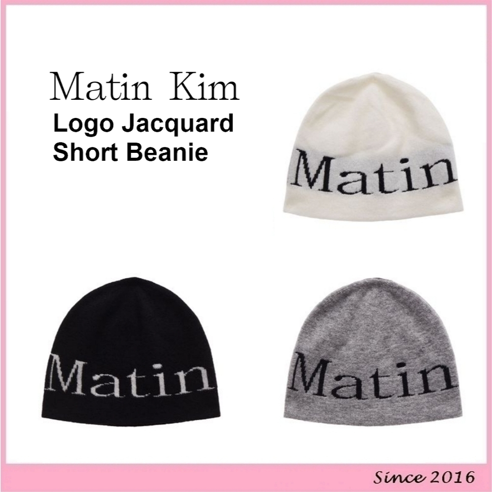 Matin Kim Logo Jacquard Short Beanie in (Black, Grey, White)
