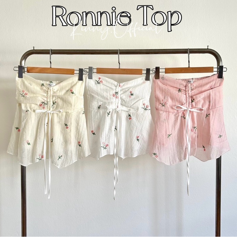 Ronnie Top เสื้อเกาะอกผู้หญิง ลายดอกไม้ แต่งโบว์ผูกอก
