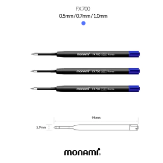 ไส้ปากกา ไส้ปากกาลูกลื่น Monami รุ่น FX 700 ขนาดหัว 0.5mm / 0.7mm / 1.0mm หมึกน้ำเงิน (จำนวน 1 ชิ้น)
