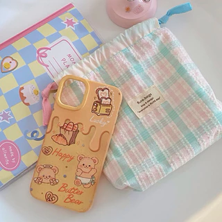 💘กระเป๋าดินสอ ถุงหูรูดสีพาสเทลน่ารักๆลายสก็อต จุของได้เยอะ รุ่น Smile Flure.bags🌼