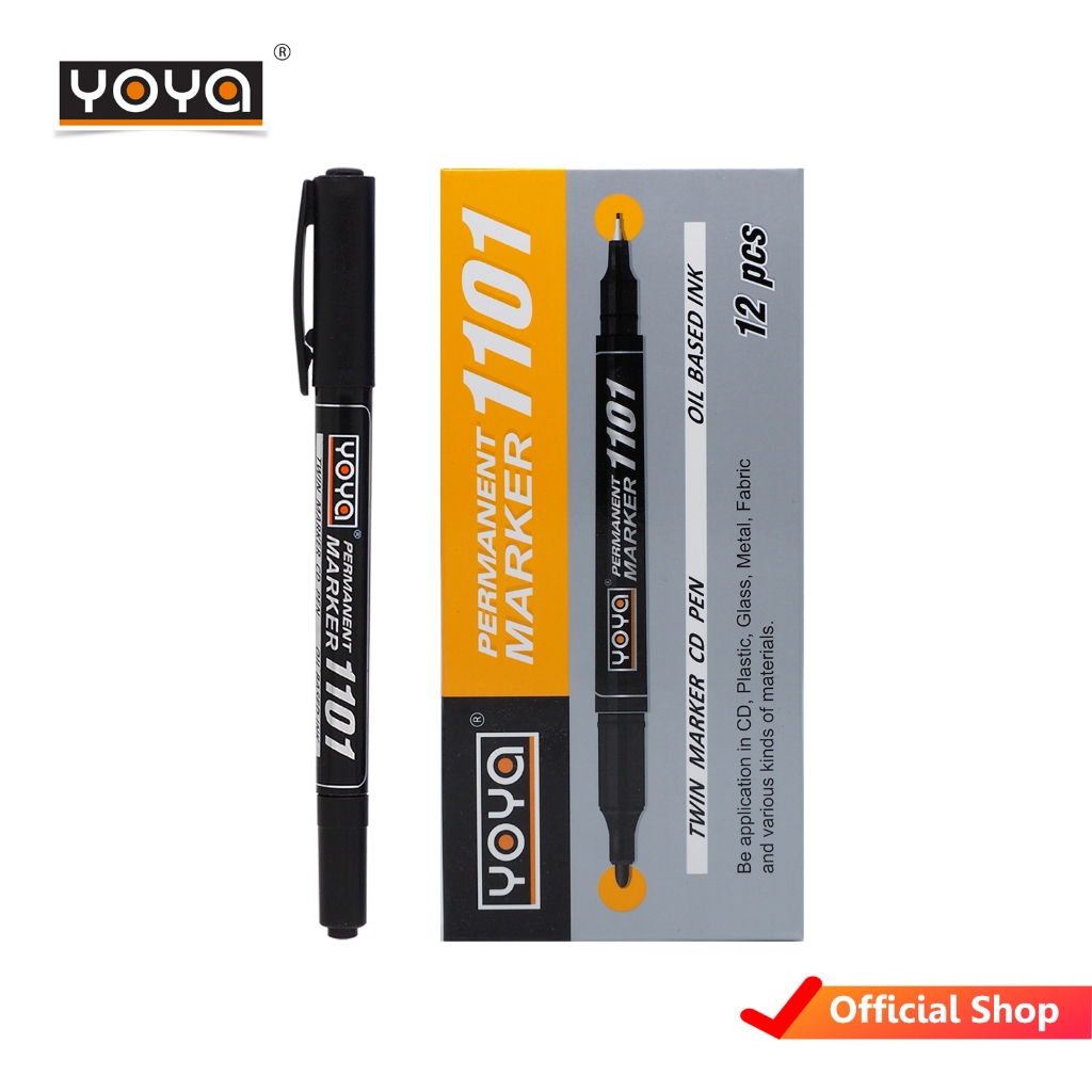 YOYA ปากกาเขียนซีดี 2 หัว ดำ 1101 แพ็ค 12