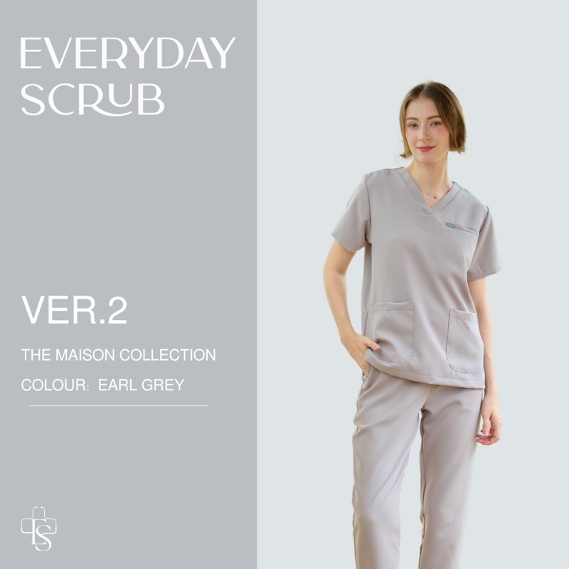 everydayscrub.bkk | ชุดสครับแพทย์(Ver.2) สี Earl Grey 🫖🍪(เสื้อพร้อมกางเกง)