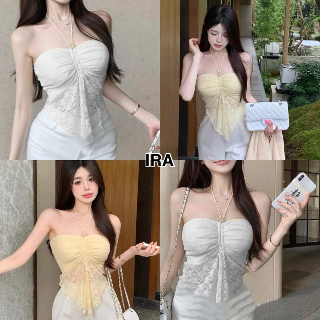 BY IRA  (9065)เสื้อเกาะอกไหมพรม คล่องคอ ตกแต่งหัวใจ ผูกคอ ชีทรูน่ารักมาก  สายทะเลต้องมีติดตู้