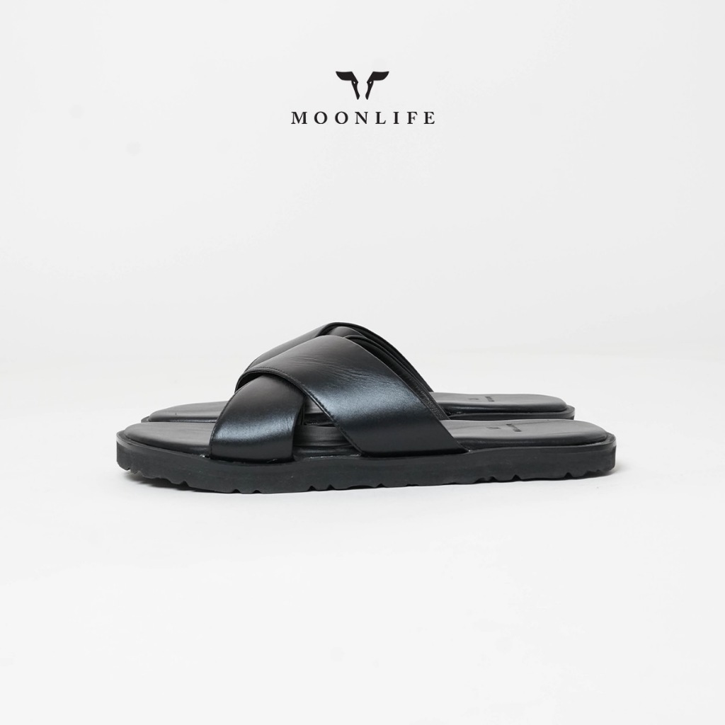 Moonlife Eclipse sandal - รองเท้าแตะหนังแท้ สีดำ