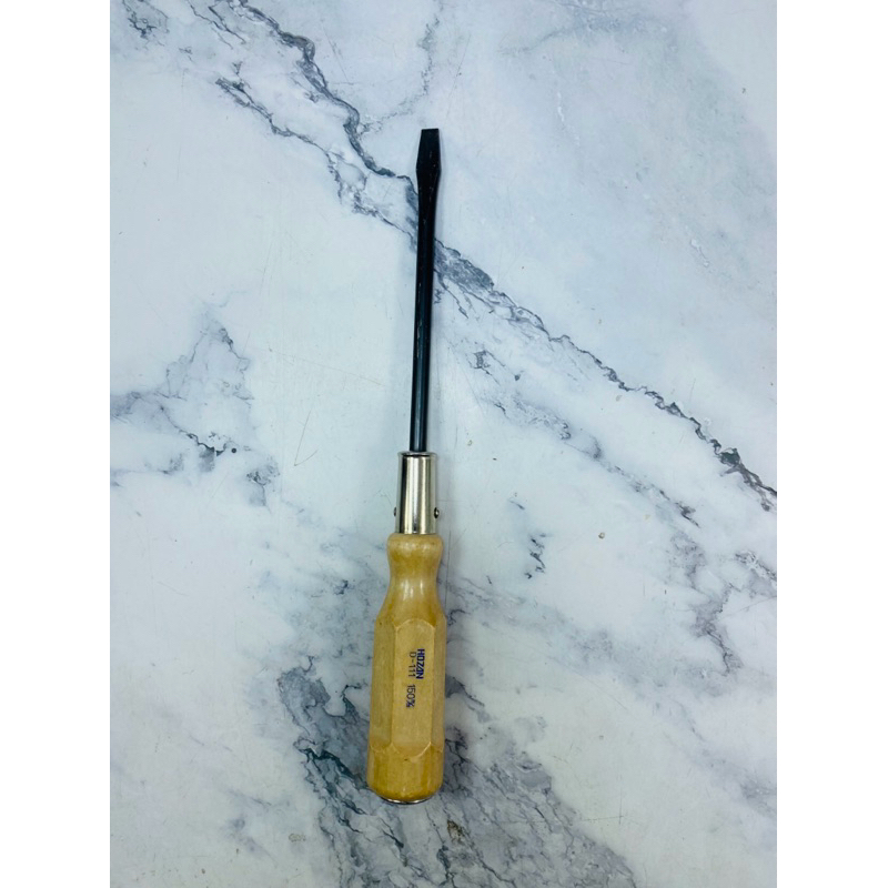 Vintage ไขควงปากแบนด้ามไม้ตอกได้ แกน 150mm. HOZAN (57:HOZAN)