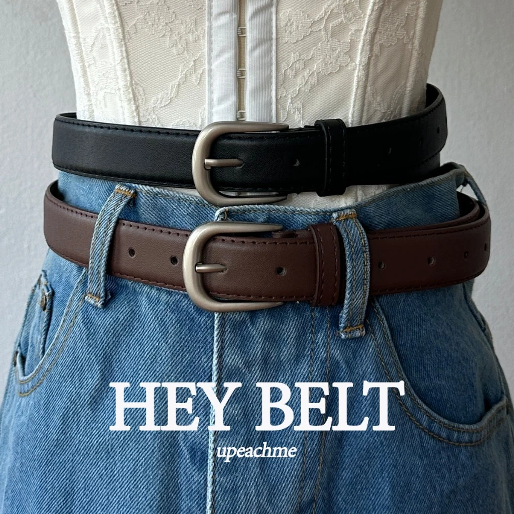 *มีส่งด่วน* upeachme(Z0004) Hey Belt เข็มขัดหนัง เส้นหน้า วัสดุพรีเมียม อะไหล่เงิน